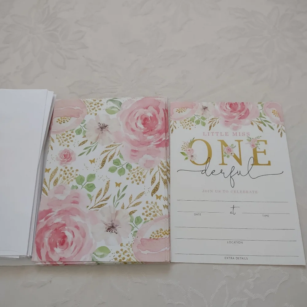 Pink flower roses Join Us To Celebrate Little Miss One 20 invitations